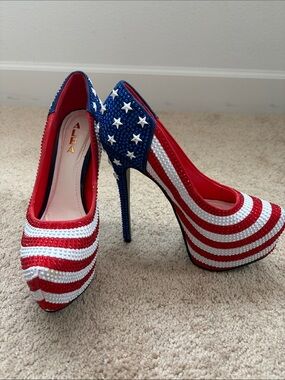 Alba Red White Blue Rhinestone American Flag Stilettos (heels)
